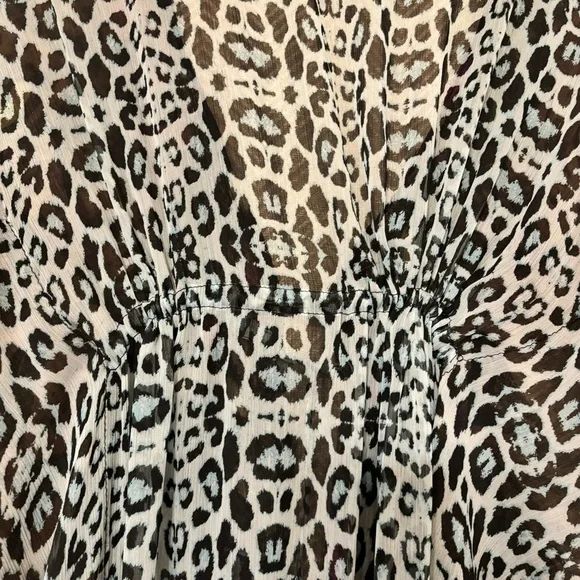 River Island Sheer Beach Coverup Robe, Kaftan, Size Med, Blue Leopard Print - Picture 6 of 7